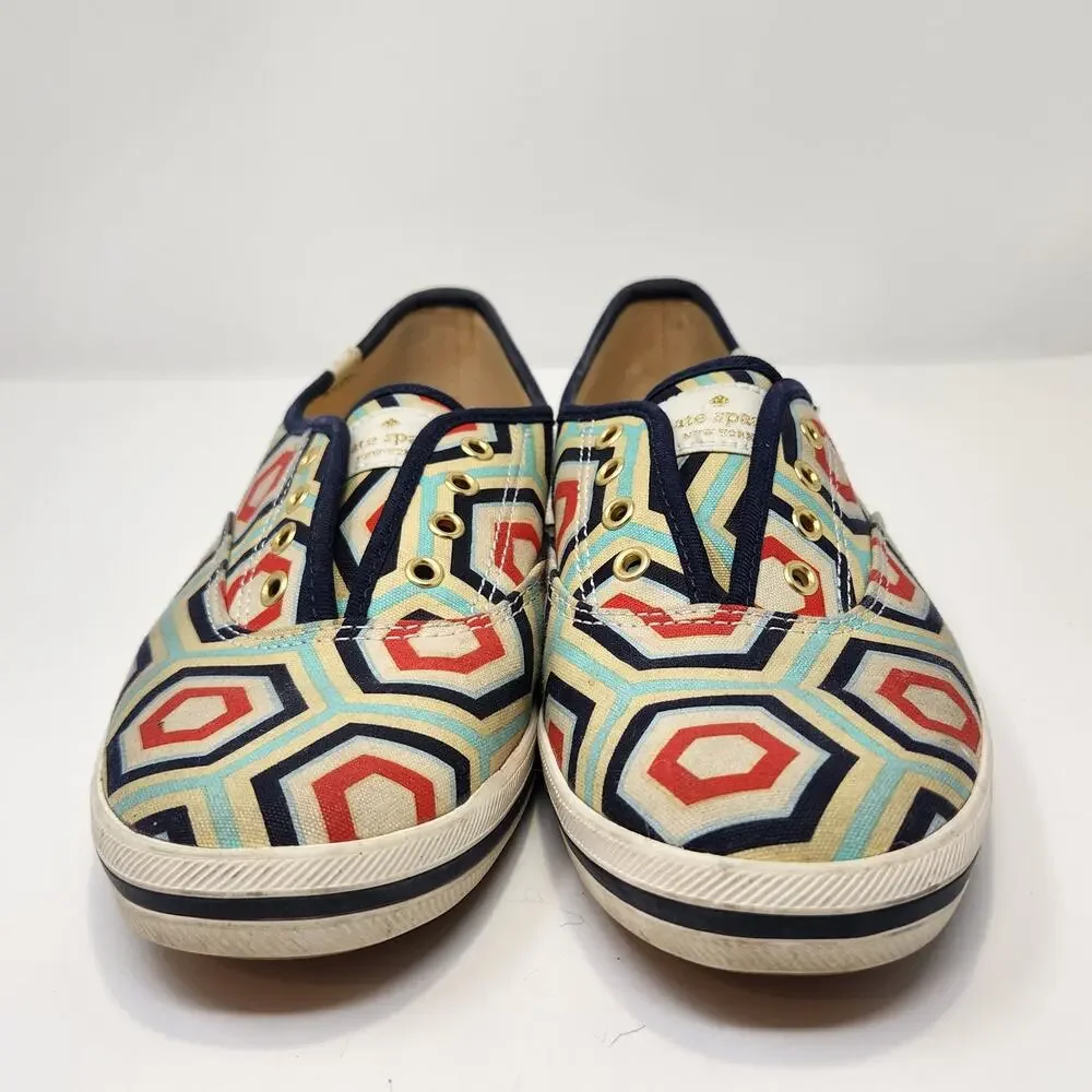 Kate Spade Keds Champion Geo Slip On Canvas Sneakers Size 7.5 Red Blue Retro